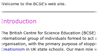 BCSE Homepage, October 2006